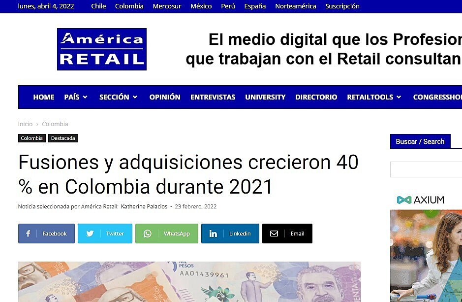 Fusiones y adquisiciones crecieron 40 % en Colombia durante 2021